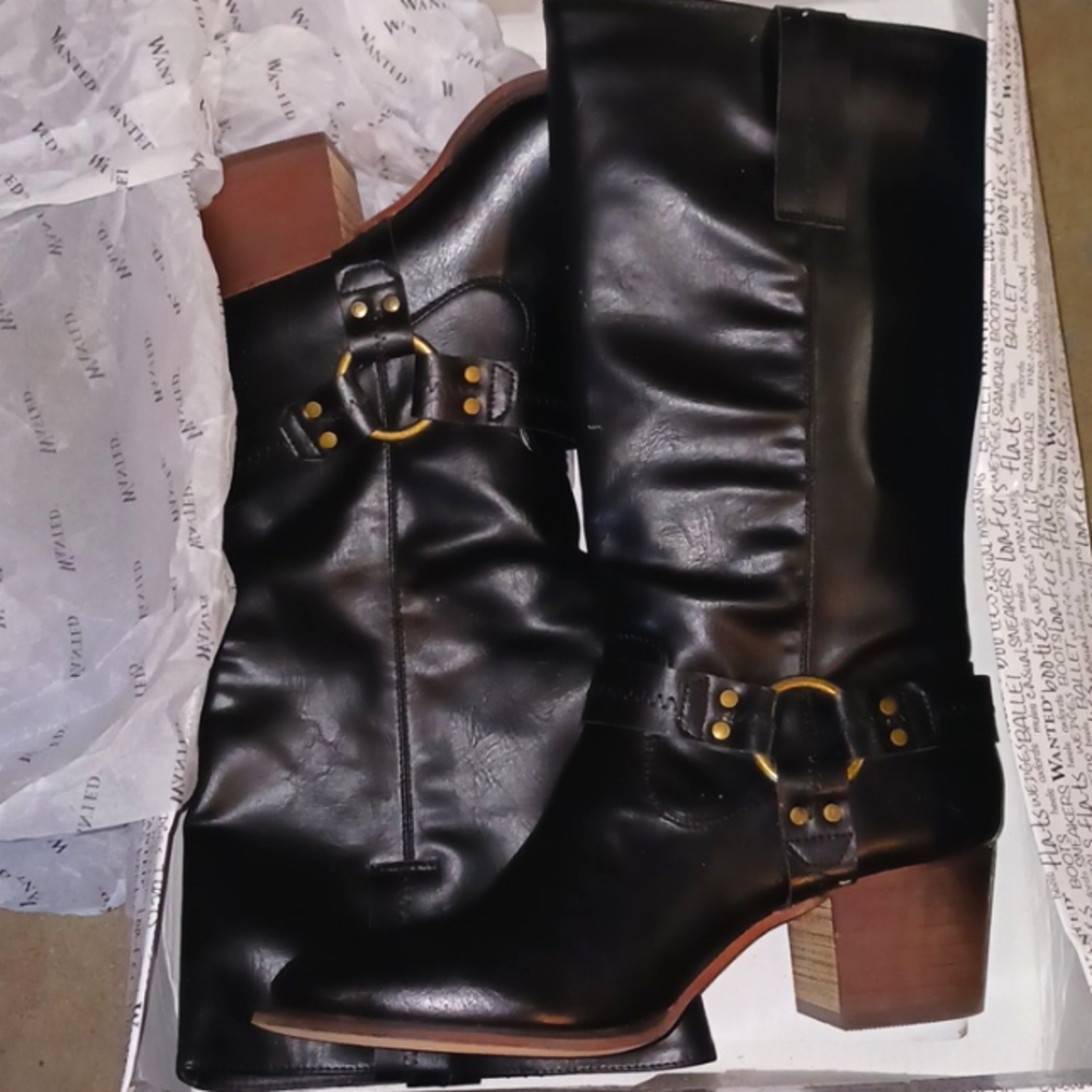 Womens Black Horseman Side Buckle High Shaft Boots Size 6 1/2